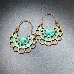 BRONZE turquoise tribal filigree earrings boho ethnic design
